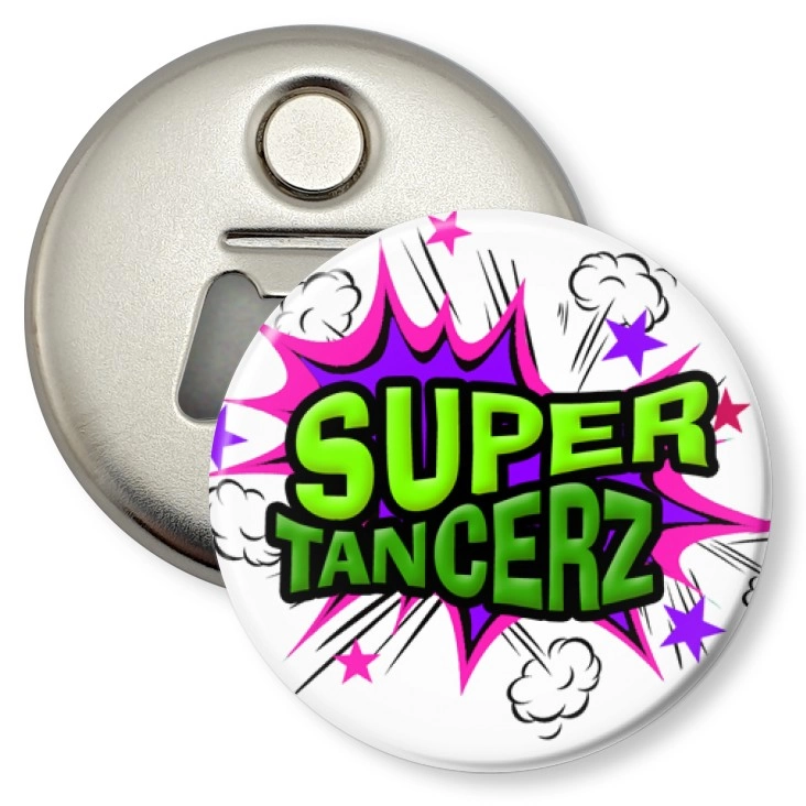 przypinka otwieracz-magnes Super Tancerz komiks
