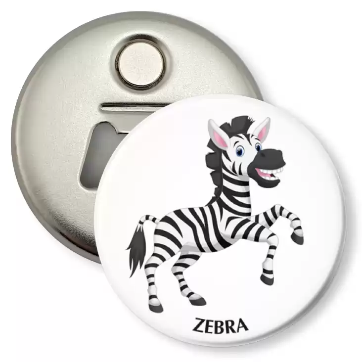 przypinka otwieracz-magnes Zebra