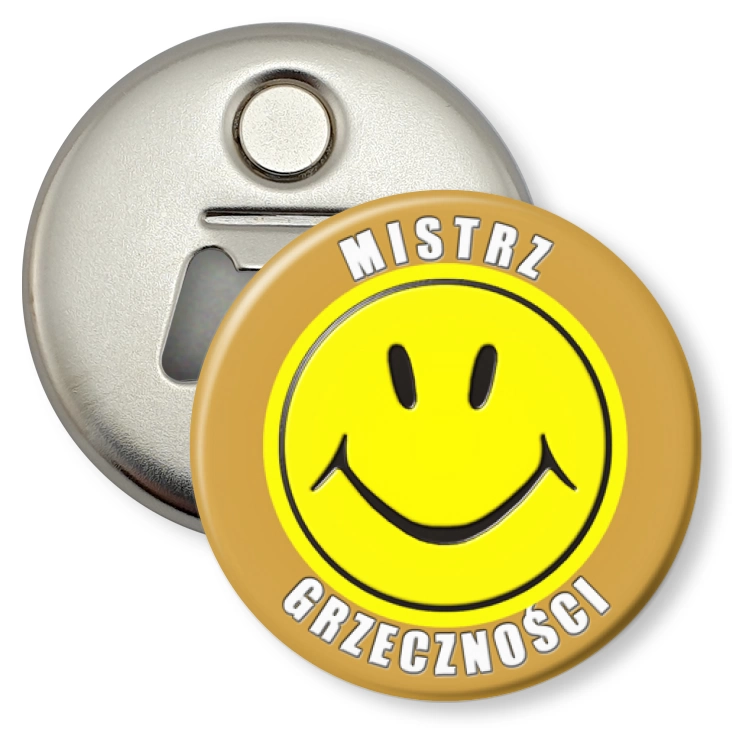 przypinka otwieracz-magnes Mistrz Grzeczności