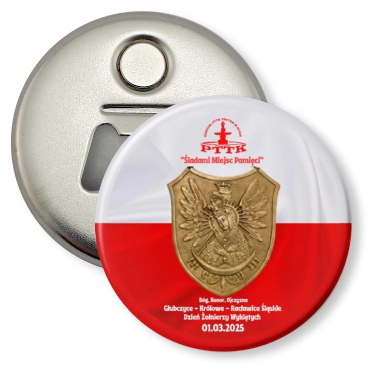 przypinka otwieracz-magnes PTTK Nysa Śladami Miejsc Pamięci