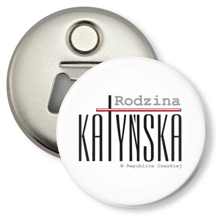 przypinka otwieracz-magnes Rodzina Katyńska logo