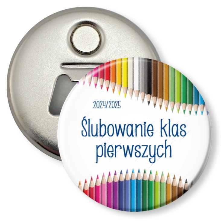przypinka otwieracz-magnes Ślubowanie klas pierwszych Kolorowe Kredki