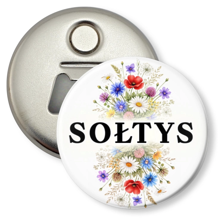 przypinka otwieracz-magnes Sołtys polne kwiaty