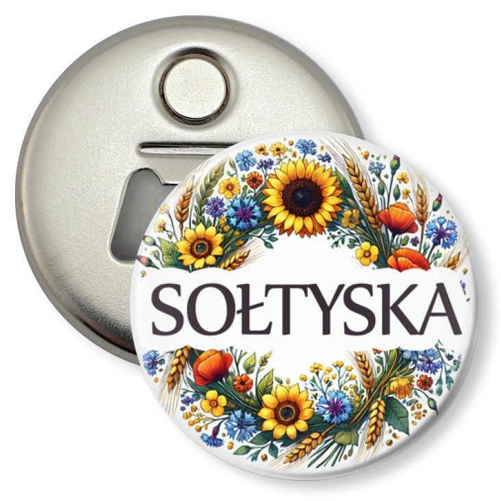 przypinka otwieracz-magnes Sołtyska polskie kwiaty polne