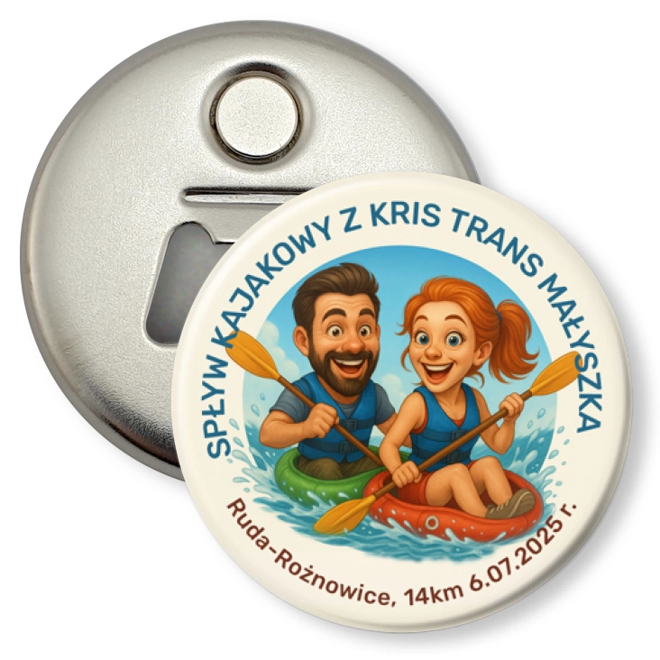 przypinka otwieracz-magnes Spływ kajakowy z Kris Trans Małyszka Ruda 2025