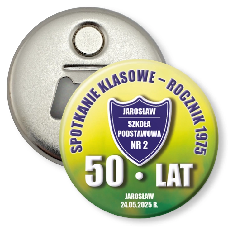 przypinka otwieracz-magnes Spotkanie klasowe SP nr 2 Jarosław