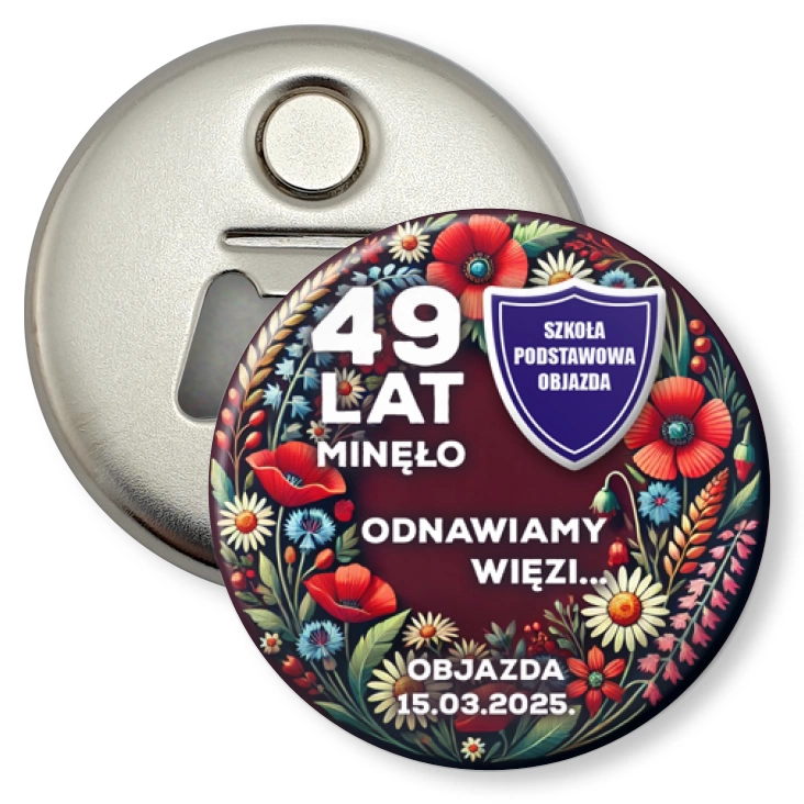 przypinka otwieracz-magnes Spotkanie klasowe SP Objazda