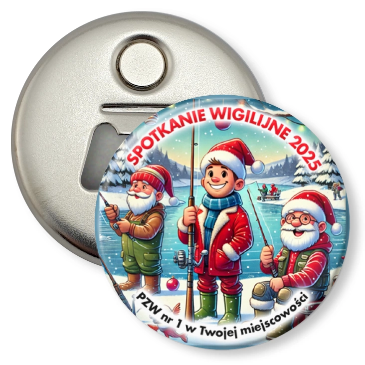 przypinka otwieracz-magnes Spotkanie wigilijne wędkarzy
