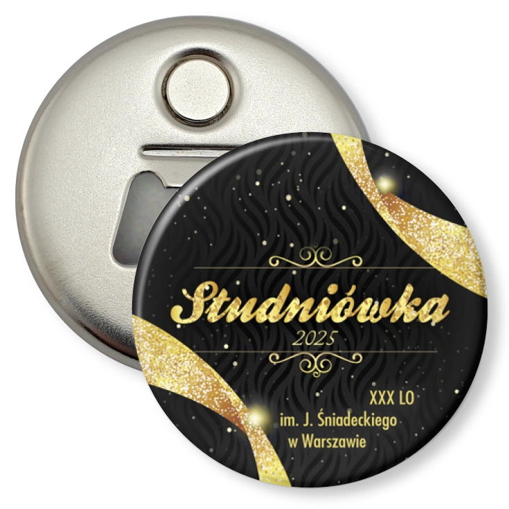 przypinka otwieracz-magnes Studniówka 2025 XXX LO w Warszawie