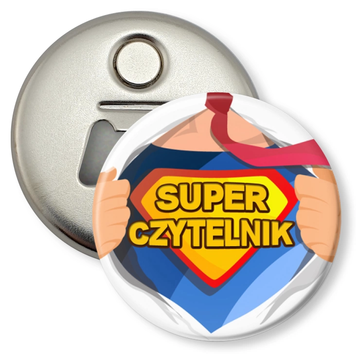 przypinka otwieracz-magnes Super czytelnik