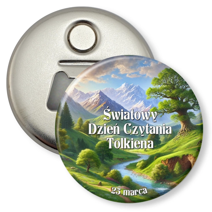 przypinka otwieracz-magnes Światowy Dzień Czytania Tolkiena krajobraz