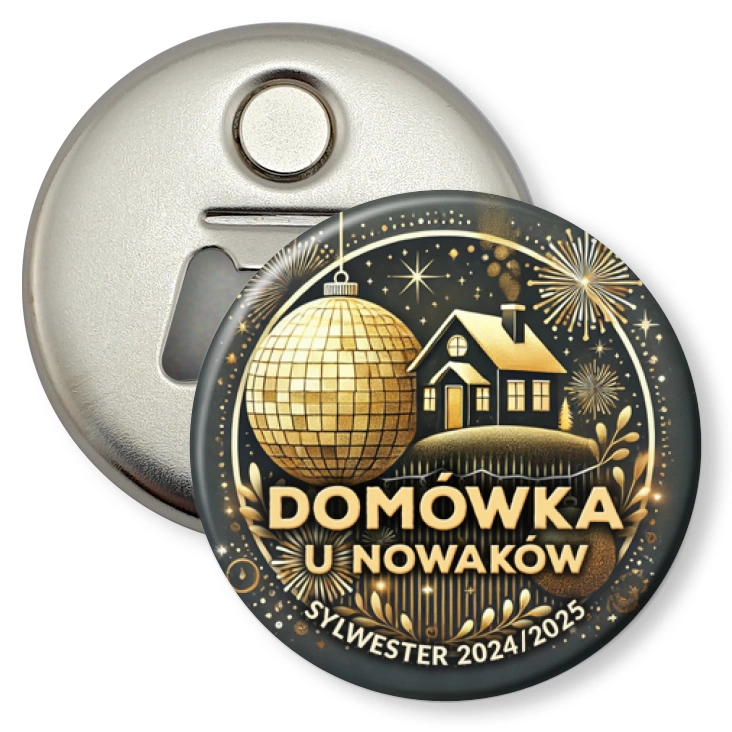 przypinka otwieracz-magnes Sylwester domówka