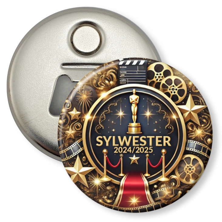 przypinka otwieracz-magnes Sylwester w stylu Hollywood