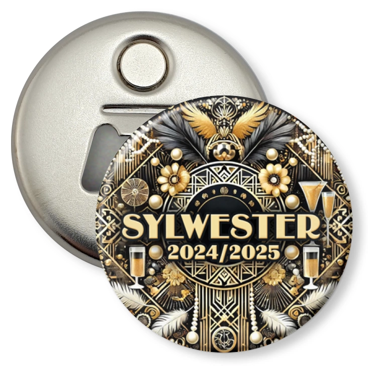 przypinka otwieracz-magnes Sylwester w stylu lat 20