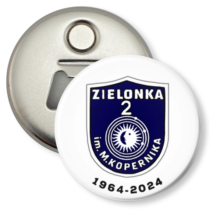 przypinka otwieracz-magnes Szkoła Podstawowa nr 2 im. Mikołaja Kopernika w Zielonce