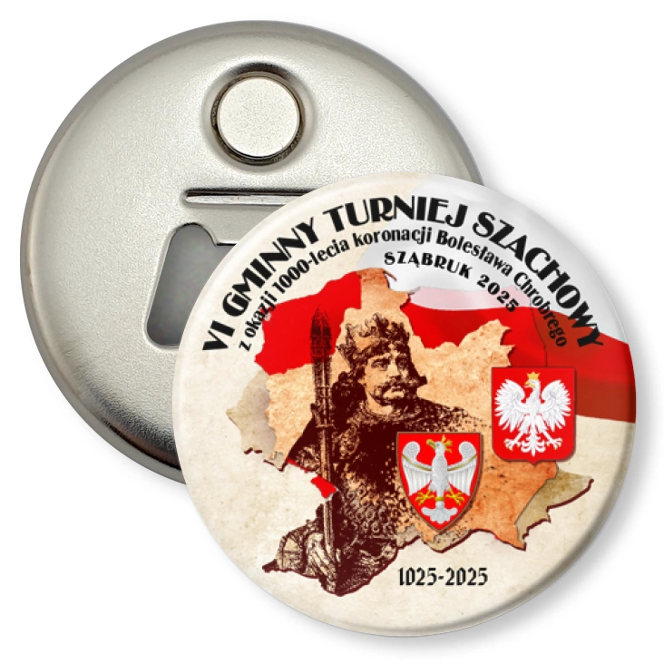 przypinka otwieracz-magnes Turniej Szachowy z okazji Millenium Koronacji Sząbruk 2025