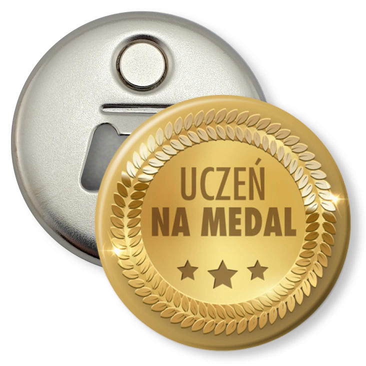 przypinka otwieracz-magnes Uczeń na medal złoty medal
