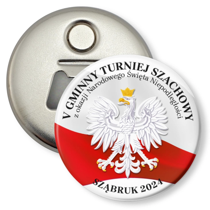 przypinka otwieracz-magnes V Gminny Turniej Szachowy z okazji Narodowego Święta Niepodległości