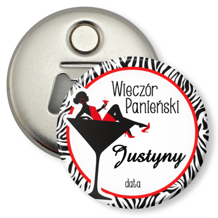przypinka otwieracz-magnes Wieczór panieński w kielichu