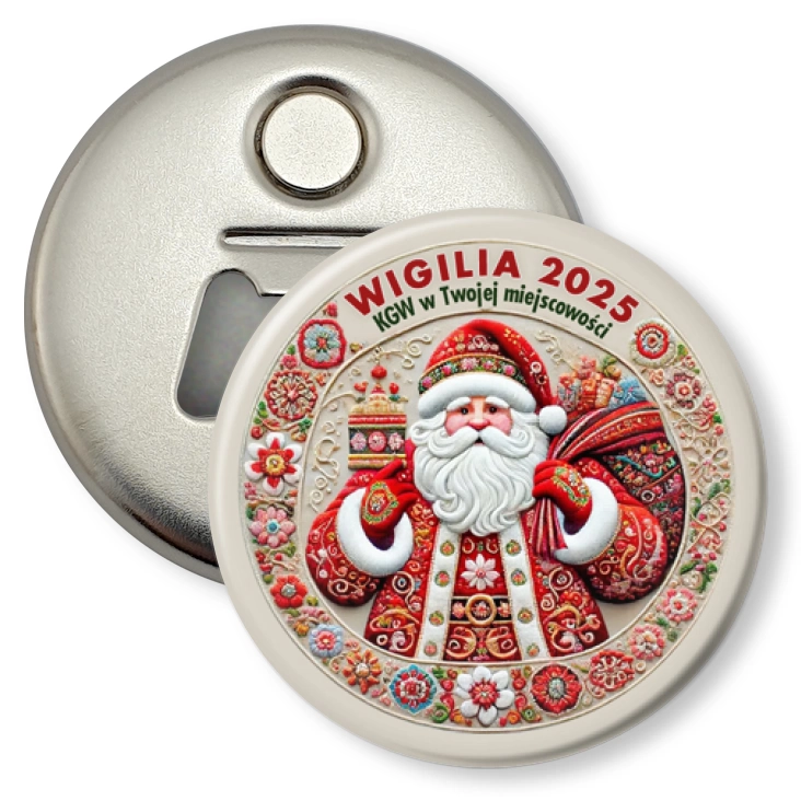 przypinka otwieracz-magnes Wigilia Koła Gospodyń Wiejskich haftowany Mikołaj