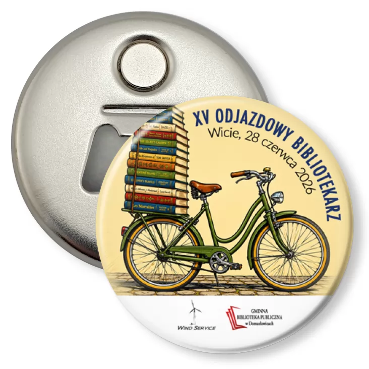 przypinka otwieracz-magnes XV Odjazdowy Bibliotekarz Wicie 2026