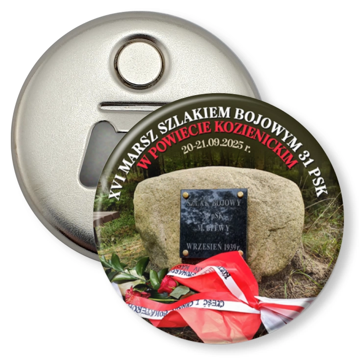 przypinka otwieracz-magnes XVI Marsz Szlakiem Bojowym 31 pSK w Powiecie Kozienickim