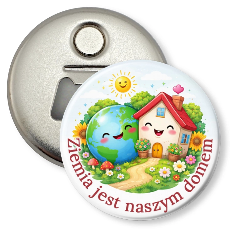 przypinka otwieracz-magnes Ziemia jest naszym domem