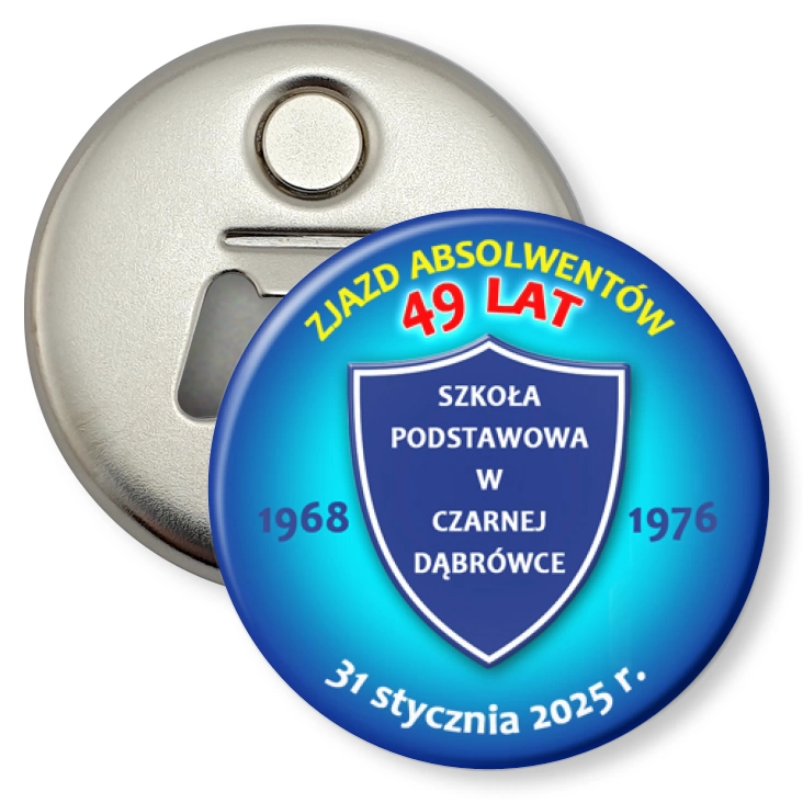 przypinka otwieracz-magnes Zjazd absolwentów po 49 latach SP w Czarnej Dąbrówce