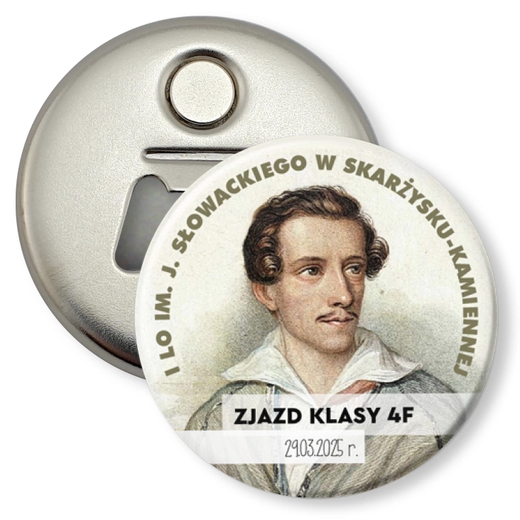 przypinka otwieracz-magnes Zjazd klasy 4f I LO im. J. Słowackiego w Skarżysku-Kamiennej