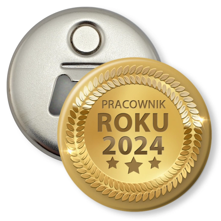 przypinka otwieracz-magnes Złoty medal pracownik roku