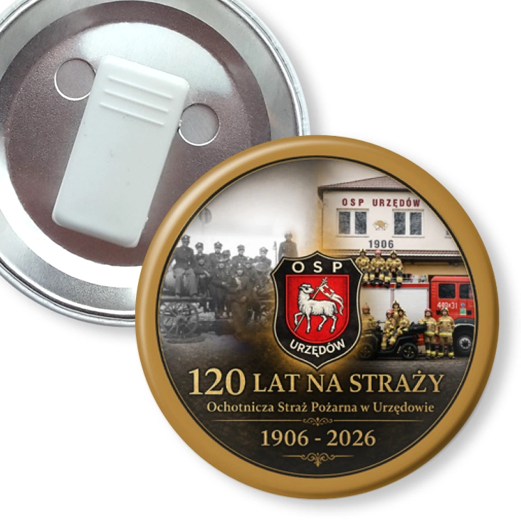 przypinka z żabką 120 lat OSP Urzędów