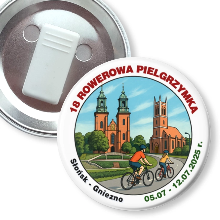 przypinka z żabką 18 Rowerowa Pielgrzymka Słońsk - Gniezno 2025