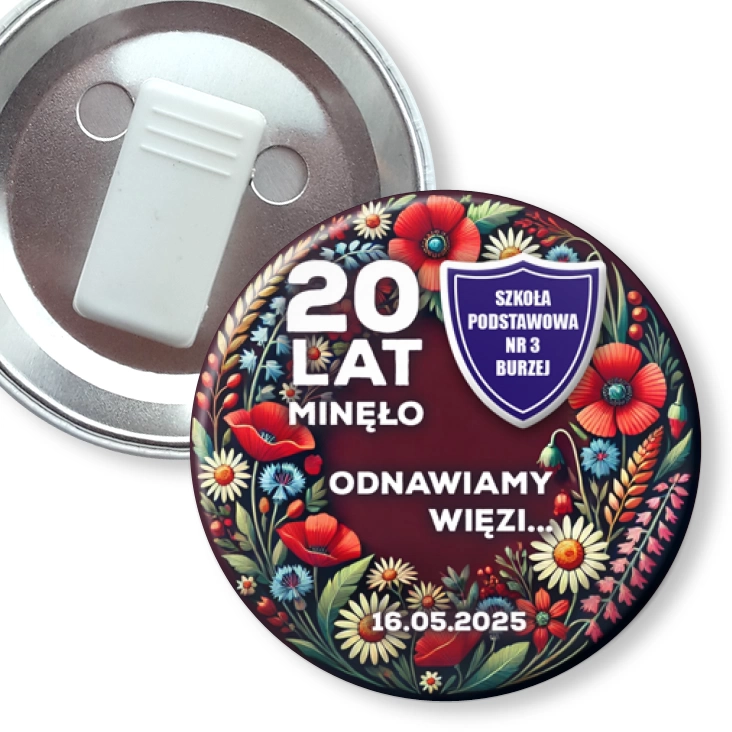 przypinka z żabką 20 lat minęło SP nr 3 w Burzej