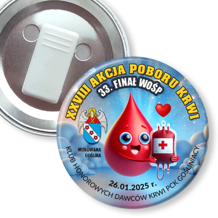 przypinka z żabką 33. Finał WOŚP Murowana Goślina