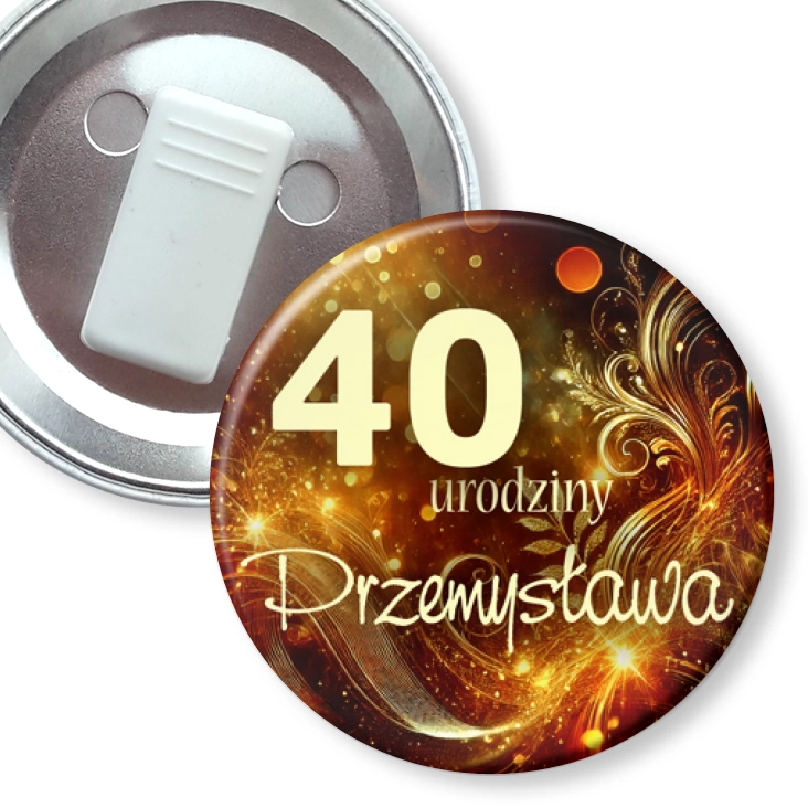 przypinka z żabką 40 urodziny tlo ciemne zloto