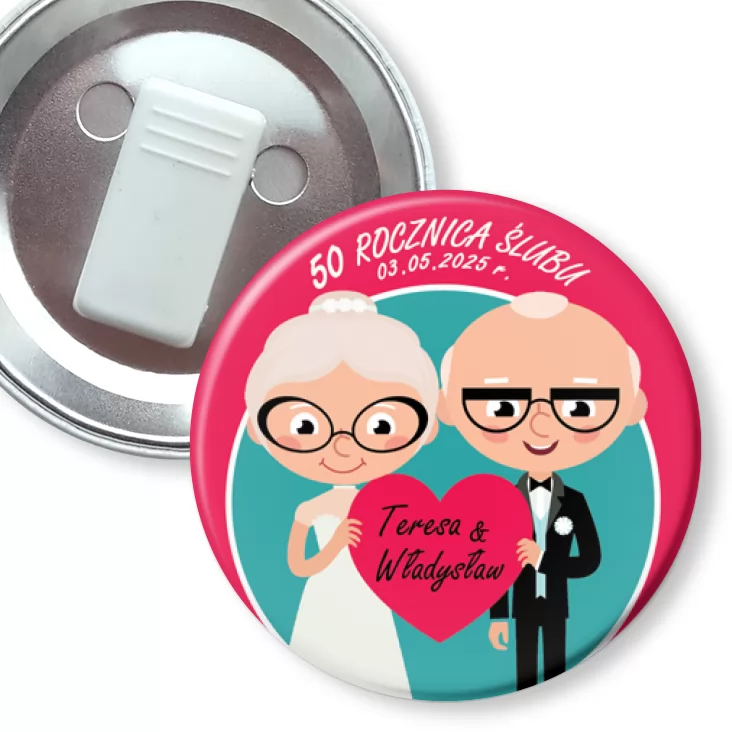 przypinka z żabką 50 rocznica ślubu Teresy i Władysława
