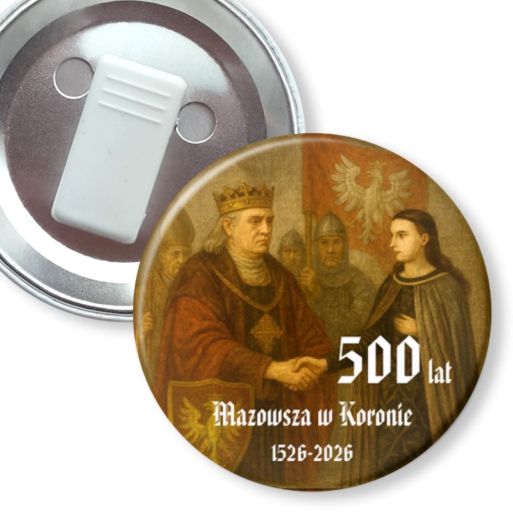 przypinka z żabką 500. rocznica włączenia Mazowsza do Królestwa Polskiego