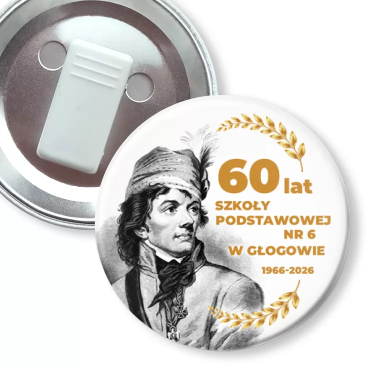 przypinka z żabką 60 lat SP nr 6 w Głogowie