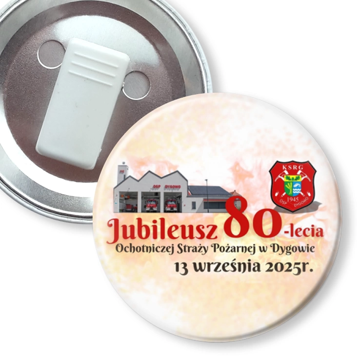 przypinka z żabką 80 lat OSP w Dygowie