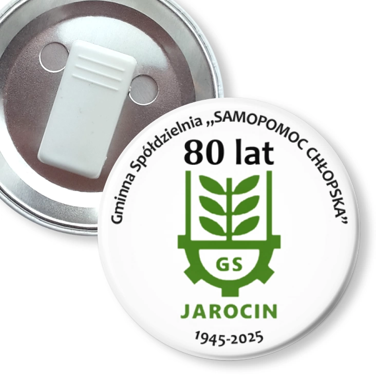 przypinka z żabką 80-lecie Gminnej Spółdzielni Samopomoc Chłopska w Jarocinie