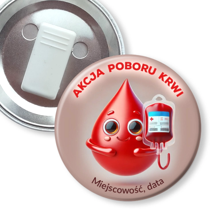 przypinka z żabką Akcja poboru krwi