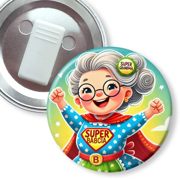 przypinka z żabką Babcia superbohaterka