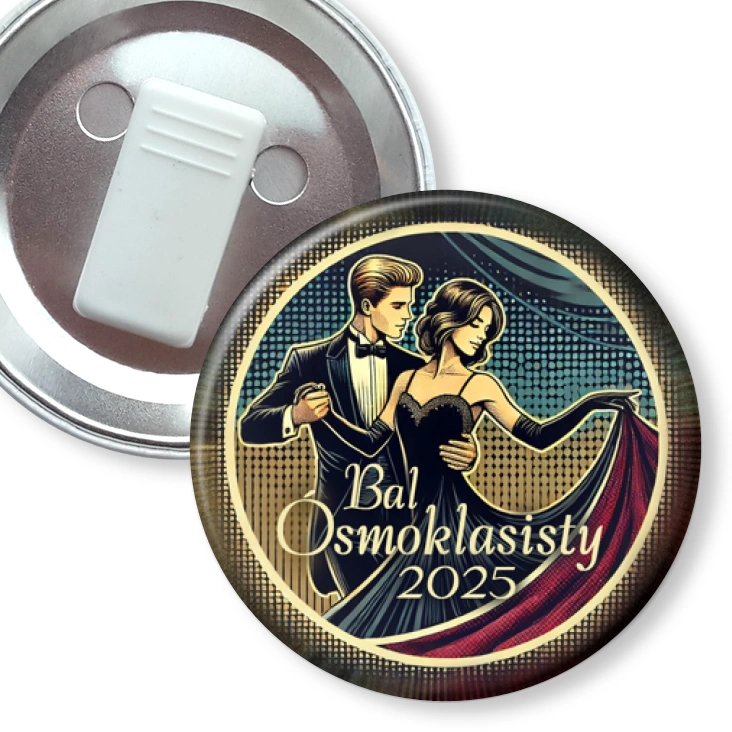 przypinka z żabką Bal ósmoklasisty w stylu pop art