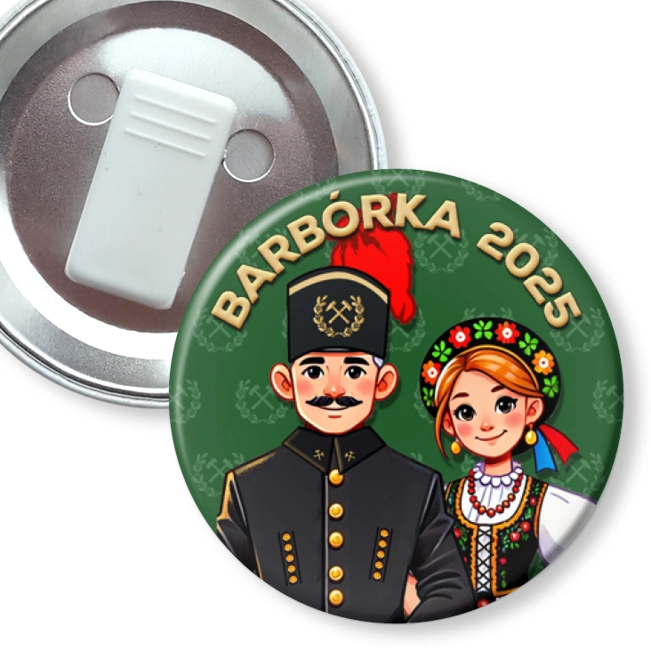 przypinka z żabką Barbórka górnik w mundurze górniczym