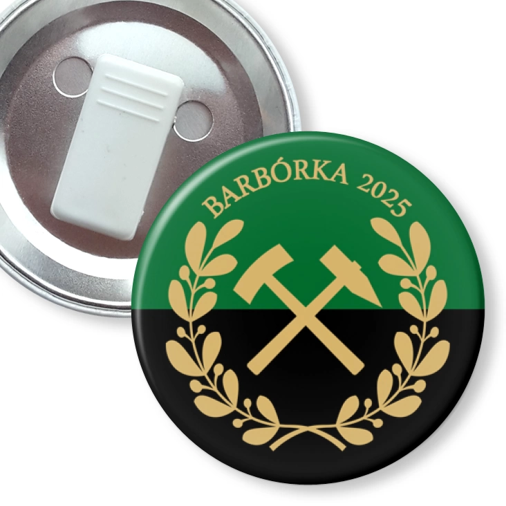 przypinka z żabką Barbórka zielono-czarna