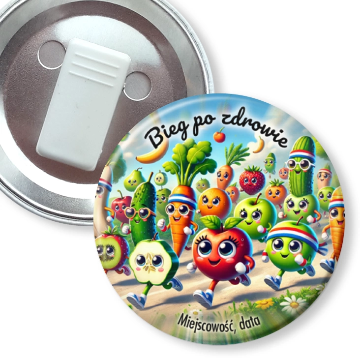 przypinka z żabką Bieg po zdrowie wegański
