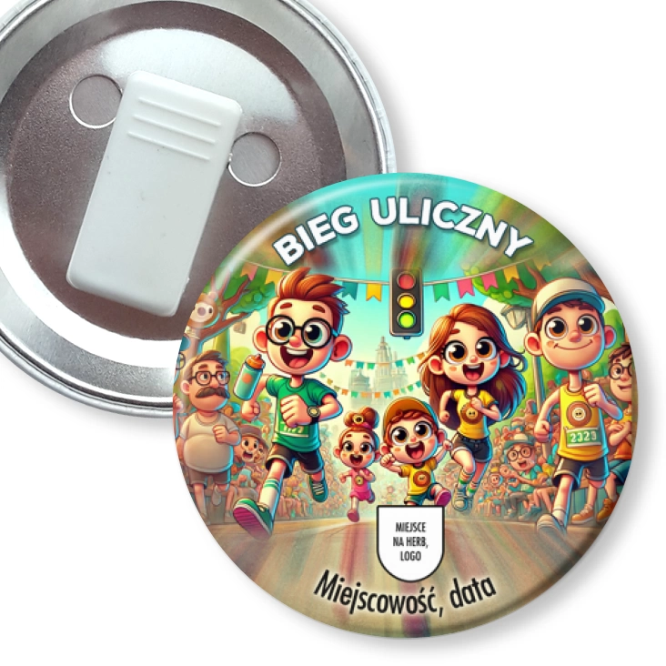 przypinka z żabką Bieg uliczny