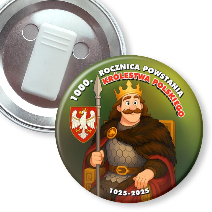 przypinka z żabką Bolesław Chrobry 1000. rocznica powstania Królestwa Polskiego