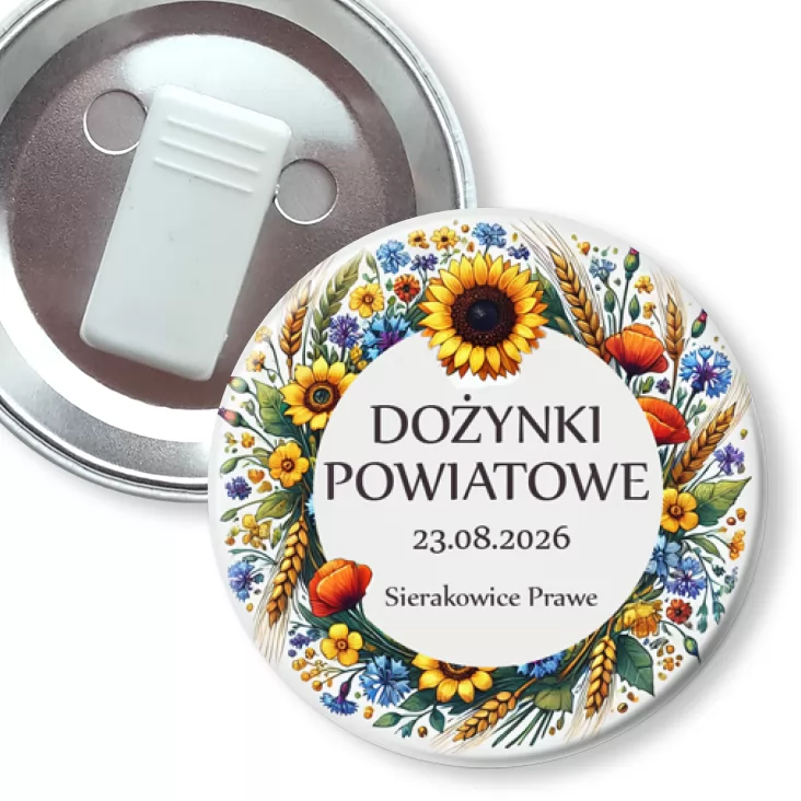 przypinka z żabką Dożynki Powiatowe Sierakowice Prawe 2026