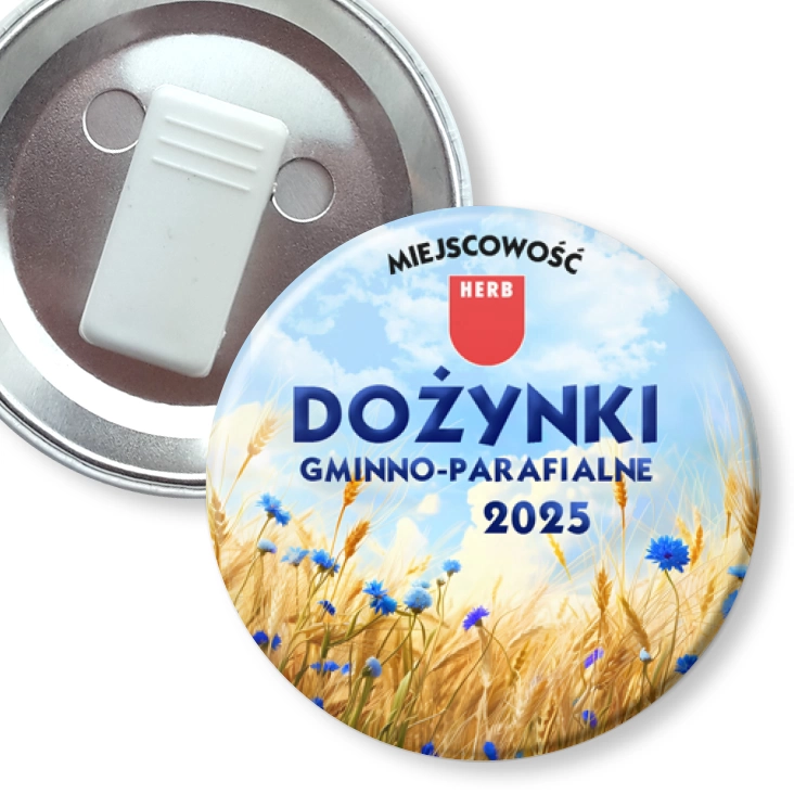 przypinka z żabką Dożynki zboże i chabry